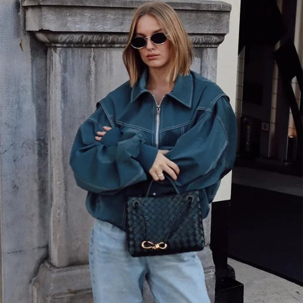 View details for Loose Fashion Retro Jacket Cool Stand Collar Long Sleeve Jacket Womens Clothing