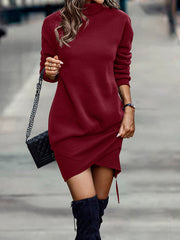 View details for Long Sleeve Dress Solid Color High Neck Cross Short Dress Womens Clothing