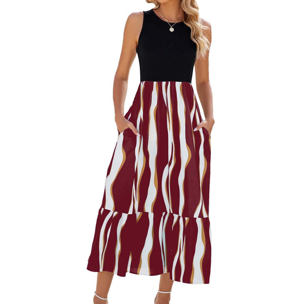 View details for Round Neck Sleeveless Long Dress Summer Fashion Striped Print Dresses Womens Clothing