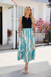 View details for Round Neck Sleeveless Long Dress Summer Fashion Striped Print Dresses Womens Clothing