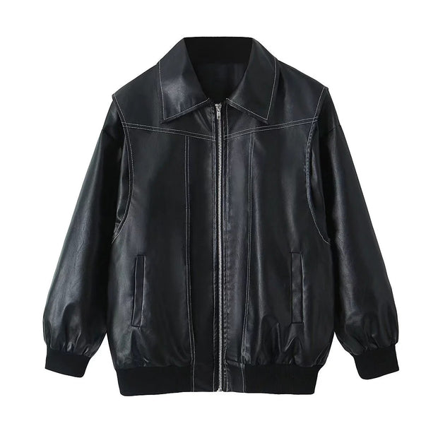 View details for Loose Fashion Retro Jacket Cool Stand Collar Long Sleeve Jacket Womens Clothing