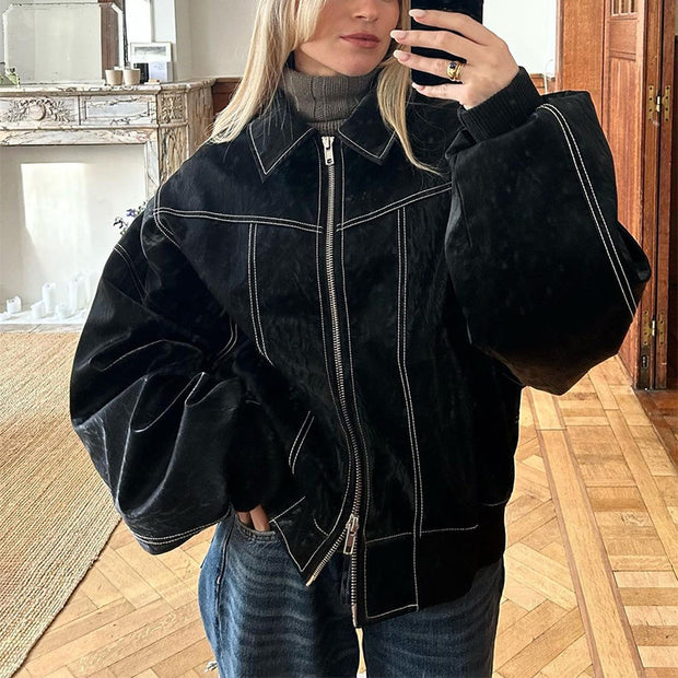 View details for Loose Fashion Retro Jacket Cool Stand Collar Long Sleeve Jacket Womens Clothing