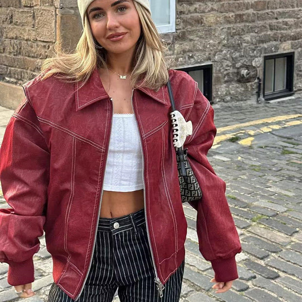 View details for Loose Fashion Retro Jacket Cool Stand Collar Long Sleeve Jacket Womens Clothing