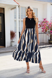 View details for Round Neck Sleeveless Long Dress Summer Fashion Striped Print Dresses Womens Clothing