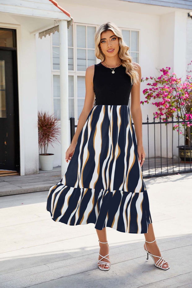 View details for Round Neck Sleeveless Long Dress Summer Fashion Striped Print Dresses Womens Clothing