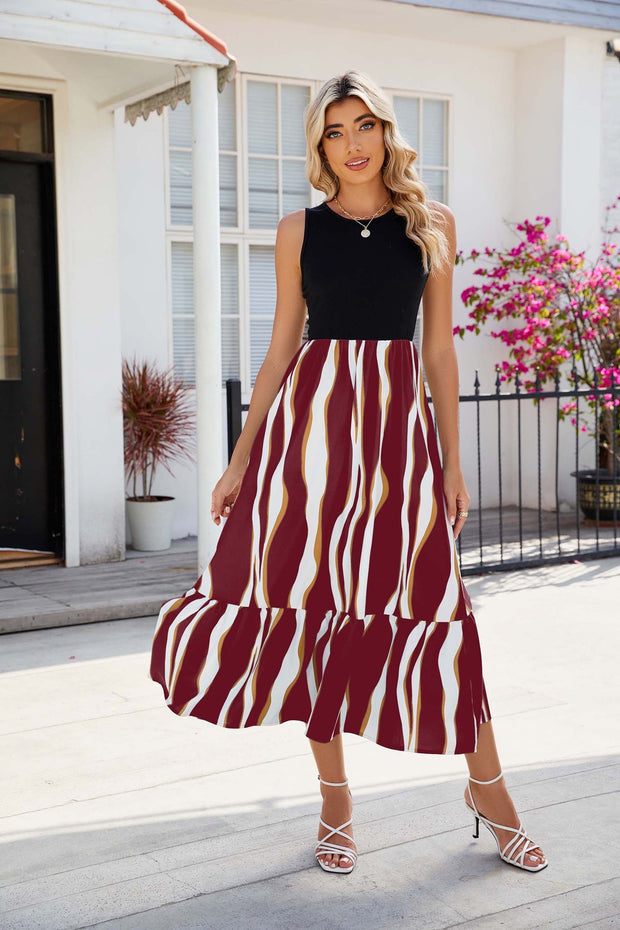 View details for Round Neck Sleeveless Long Dress Summer Fashion Striped Print Dresses Womens Clothing