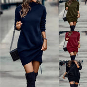 View details for Long Sleeve Dress Solid Color High Neck Cross Short Dress Womens Clothing