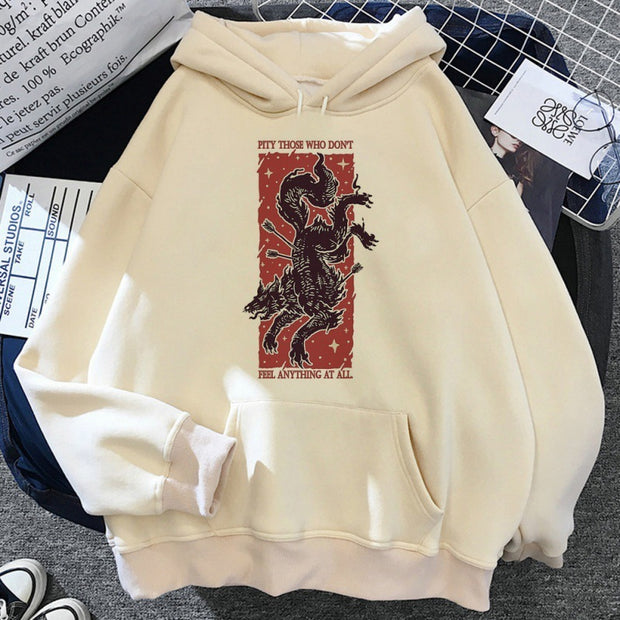 a hoodie with dragon getting killed