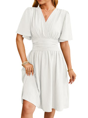 View details for V-neck Short-sleeved Dress Fashion Bell-sleeved Dress Summer Womens Clothing