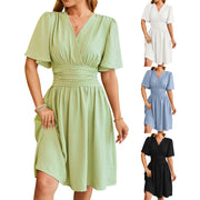 View details for V-neck Short-sleeved Dress Fashion Bell-sleeved Dress Summer Womens Clothing