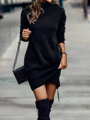 View details for Long Sleeve Dress Solid Color High Neck Cross Short Dress Womens Clothing 