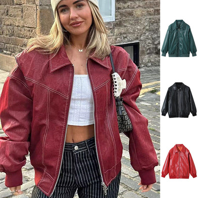 View details for Loose Fashion Retro Jacket Cool Stand Collar Long Sleeve Jacket Womens Clothing 