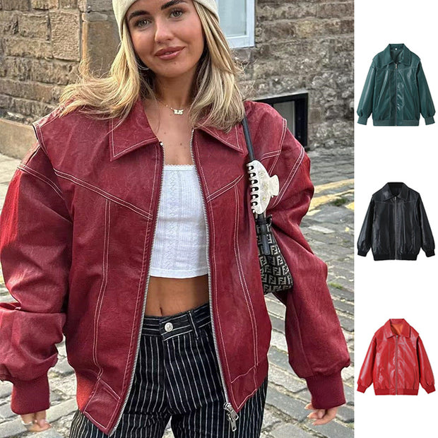 View details for Loose Fashion Retro Jacket Cool Stand Collar Long Sleeve Jacket Womens Clothing 