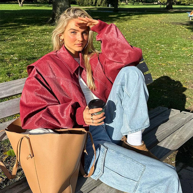 View details for Loose Fashion Retro Jacket Cool Stand Collar Long Sleeve Jacket Womens Clothing